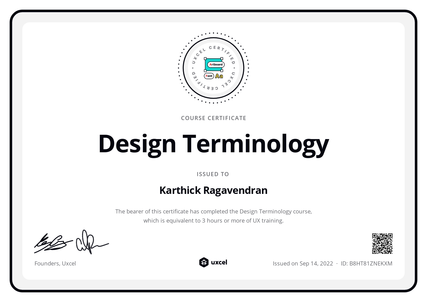 Karthick Ragavendran's certificate
